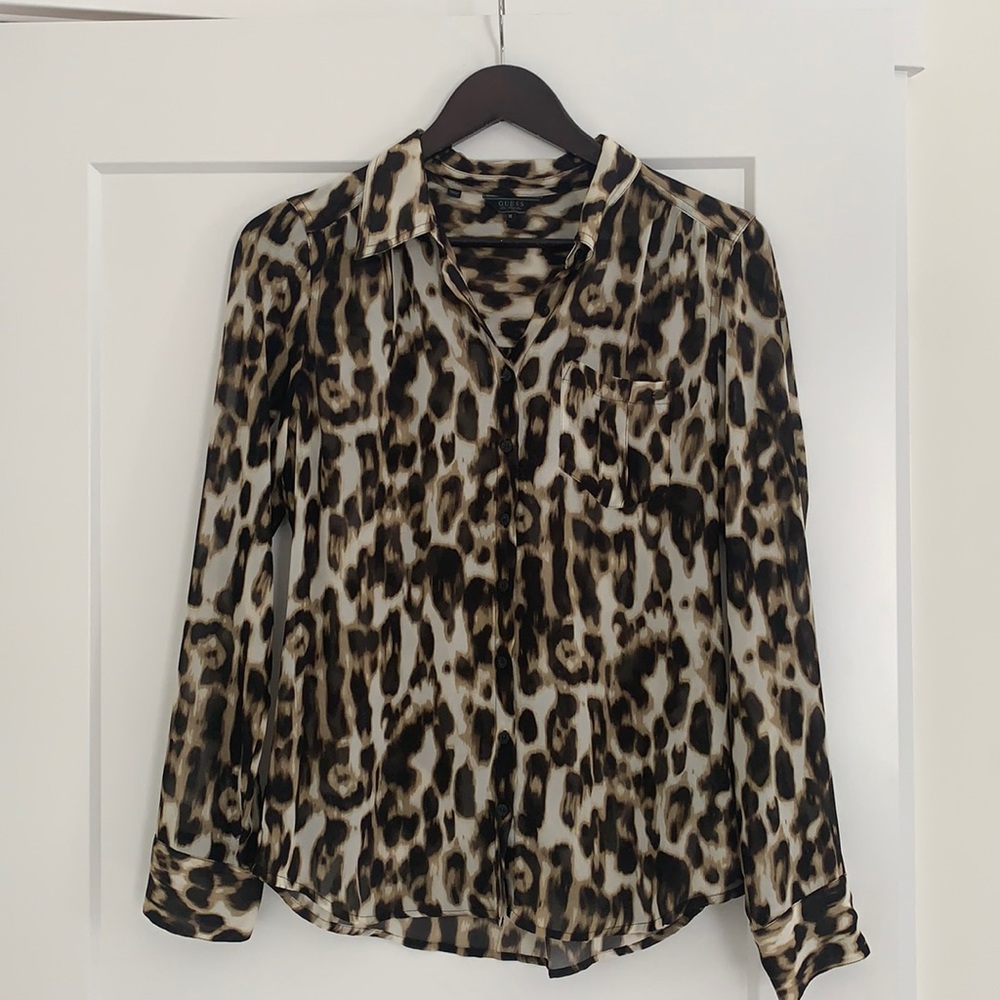 Sheer leopard print button down shirt